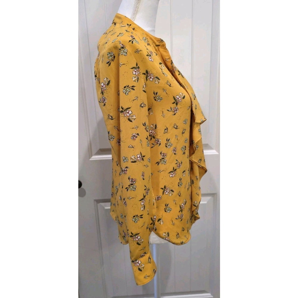 Lauren Ralph Lauren Yellow Floral Ruffle Blouse Button Front Long Sleeve Size S - Picture 6 of 12